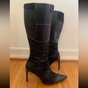 KENNETH COLE NEW YORY Women Black Patched Leather Knee High Boots Sz EUR 37 US 7